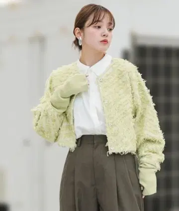 KBF 2WAY 프린지 가디건 그린