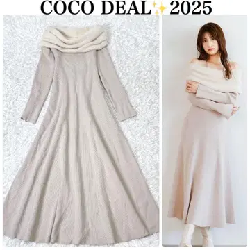 새상품급 COCO DEAL 페더 오프숄더 A라인 니트 원피스 M