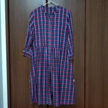 릴리안 뷰티 에클라 체크 무늬 7부 소매 셔츠 원피스