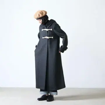 미즈이로 인드 A라인 더플 롱 코트 차콜 그레이
