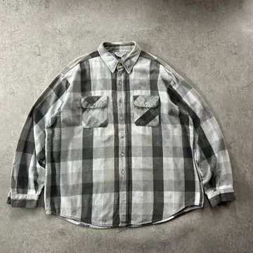 70s 80s 파이브브라더스 플란넬 셔츠 USA 2XL 화이트 x 블랙