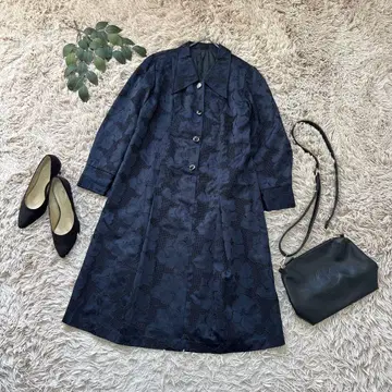 6577 롱 원피스/네이비/전체 자수/꽃무늬/플라워/하프 버튼/고급