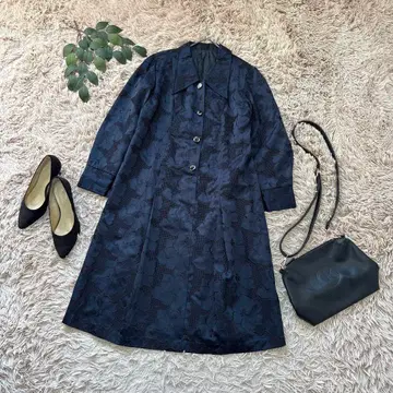 6577 롱 원피스/네이비/전체 자수/꽃무늬/플라워/하프 버튼/고급