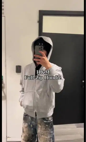 H&M 풀 집업 후드티 그레이