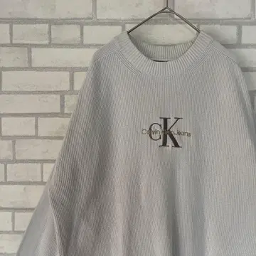 캘빈클라인 진 골드 자수 로고 니트 스웨터 아이보리