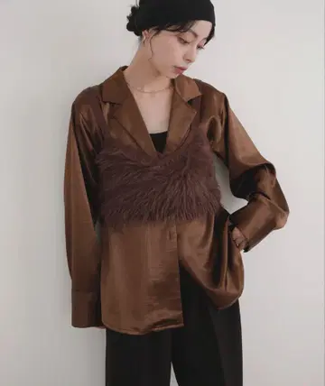 LIAN 브라운 새틴 셔츠 프리 사이즈