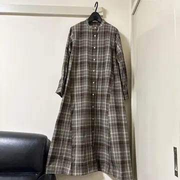 체크 무늬 롱 셔츠 원피스