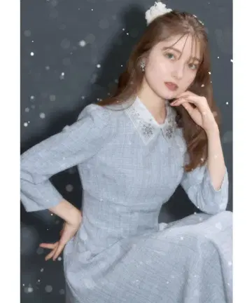 토코 클로젯 라이트 블루 장식 옷깃 A라인 원피스