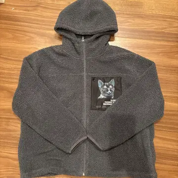 graniph 플리스 자켓 S 그레이 고양이 프린트