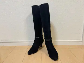 긴자 카네마츠 스웨이드 슬림 레그 롱 부츠 블랙 24cm