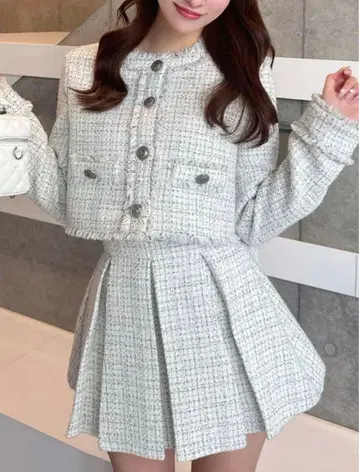 다리치 컴팩트 프린지 트위드 자켓 스커트 셋업