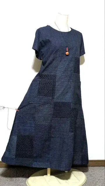 서생 무늬 쿠루메 무늬 기모노 리메이크 롱 원피스 1012