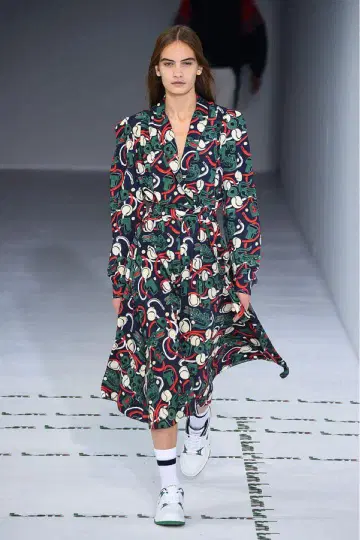 다색 패턴 긴팔 롱 원피스