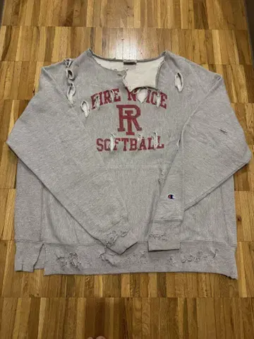 90s.00s Champion 데미지 가공 보로 맨투맨 그레이 멜란지