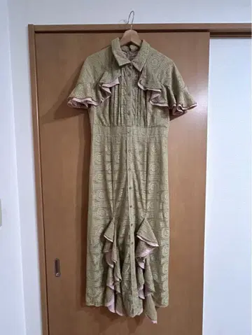 PAMEO POSE 레이스 롱 원피스 카키 x 핑크