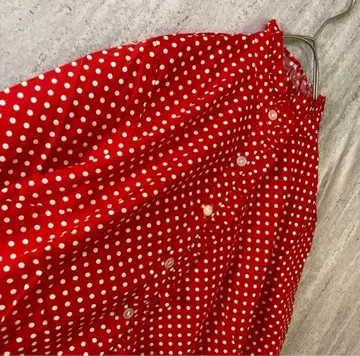빈티지 블라우스 도트 올 패턴 레트로 팝 프릴 걸리시 빨간색 화이트