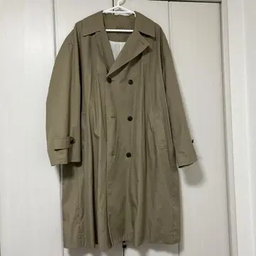 베이지 더블 브레스트 롱 코트 L-XL
