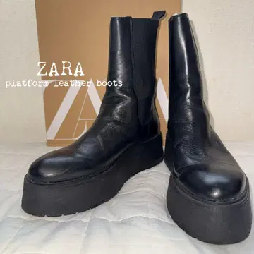 자라 ZARA 리얼 가죽 사이드 고어 통굽 부츠 새상품급