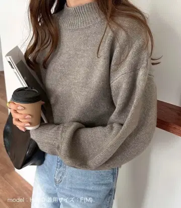 andme 천축 편직 소매 볼륨 긴팔 니트탑 그레이