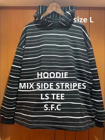 S.F.C 블랙 L 후디 믹스 사이드 스트라이프 LS 티