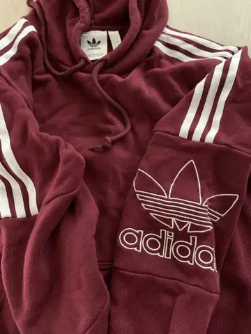 adidas 트레포일 자수 로고 버건디 후드티 후디