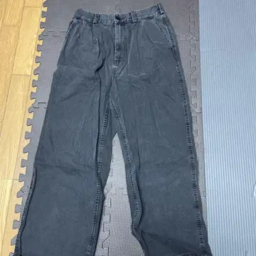 블랙 데님 와이드 레그 팬츠