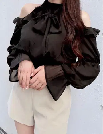 NOMAE 노마에 여성 리본 프릴 블라우스 상의 스나계