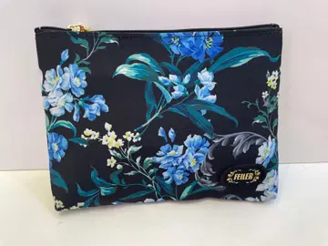 FEILER 꽃무늬 파우치 블랙/파랑/화이트 약 25cm x 20cm