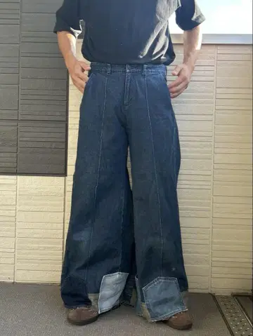 VINTAGE 리메이크 데님 도킹 초와이드 와이드 팬츠 스트릿