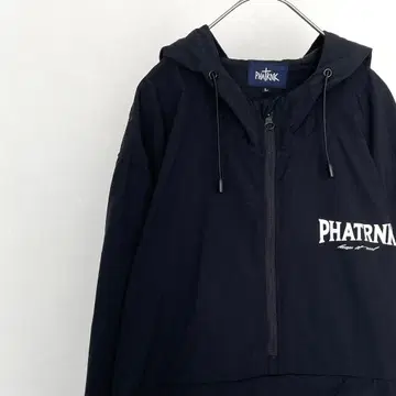 PHATRNK 브릿지 로고 나일론 후드티 로고 프린트 하프 지퍼 L