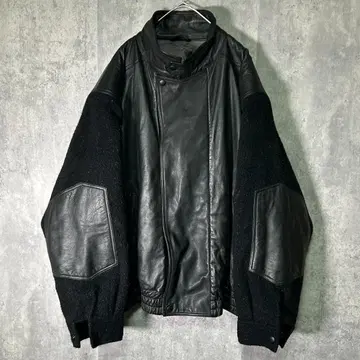 매우 멋진 가죽 절개 봄버 자켓 충전솜 블랙 짧은 기장 빈티지