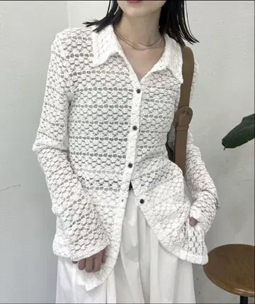mystic 카라 부착 레이스 가디건