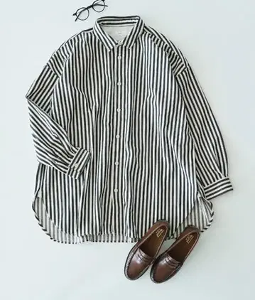 prit 프릿 히코리 스트라이프 빅 셔츠 일본제