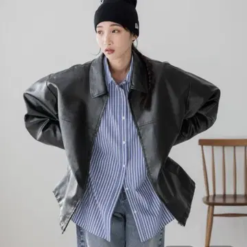 LOWRYSFARM 가죽 드로스트 ZIP 블루종 블랙