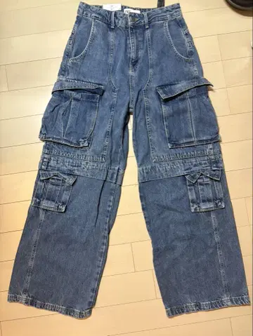 zara 데님 카고 팬츠 멀티 포켓 와이드 레그