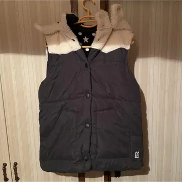 후드 부착 다운 베스트 곰돌이 귀