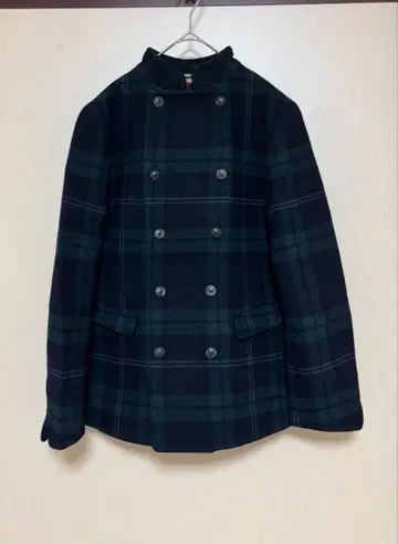 umii908 45rpm 캐시미어 혼방 체크 무늬 스탠드 카라 자켓