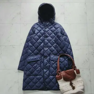 새상품급 짐플렉스 네이비 다운 코트 핸드 퀼트 경량 후드 부착 루즈핏