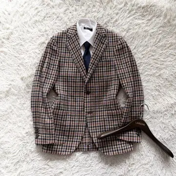 [ 새상품급 ] LARDINI 브라운 체크 울 실크 자켓 사이즈 42