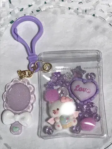 캔디 백 키링 고양이 보라색 계열
