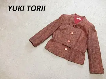 컨디션 최상 유키토리이 리본 실크 트위드 자켓 브라운 레드 9
