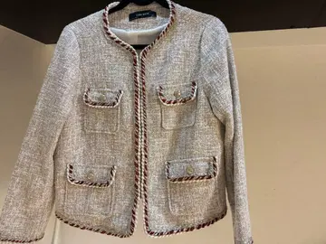 ZARA BASIC 노카라 자켓 트위드 베이지