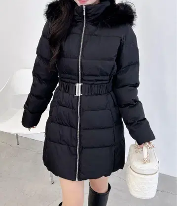 INGNI 다운 자켓 퍼+후드 부착 허리 벨트 에코 다운 코트