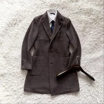 [ 새상품급 ] LARDINI 브라운 울 체스터 코트 부토니에르 46