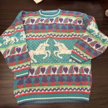 유니콘 패턴 니트 스웨터 긴팔