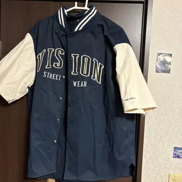VISION STREET WEAR 바시티 자켓 네이비/크림