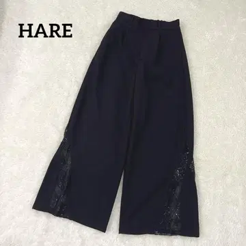 HARE 하레 Flower 레이스 절개 와이드 팬츠 블랙