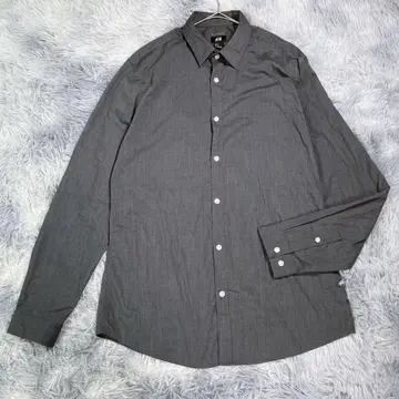 H&M [ M ] 남성용 긴팔 셔츠 다크 그레이 코튼 무지 얇은 소재