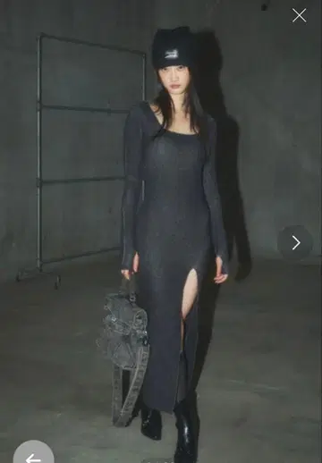 스퀘어 리브 니트 롱 원피스