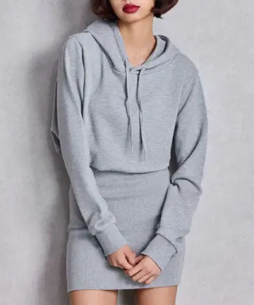 그레이 후드 부착 미니 원피스